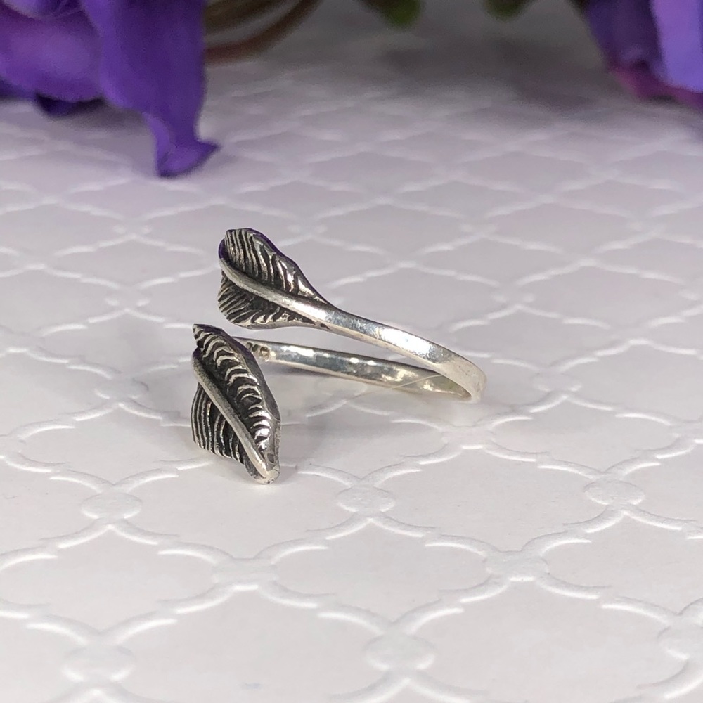 Sterling Silver Feather Ring Adjustable - image 2